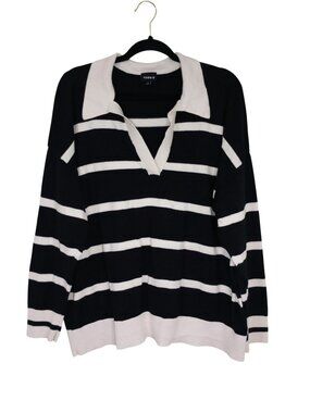 Torrid Polo Sweater Striped Black & White Size 2 Long-Sleeve 100% Cotton